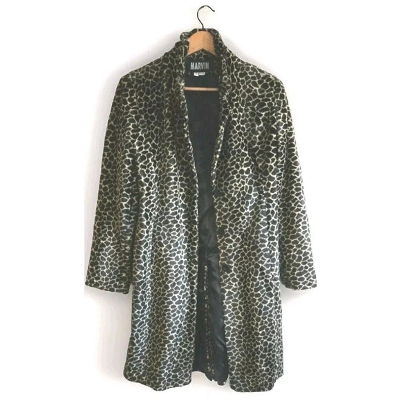 Marvin Richards Faux Fur Coat Women's 7 Brown Animal Print  Long Retro Vintage - Picture 1 of 9